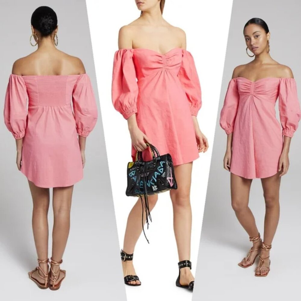 ALC Mini Dress Womens 8 Pink Mila Linen Blend Off Shoulder Puff Sleeve A.L.C.